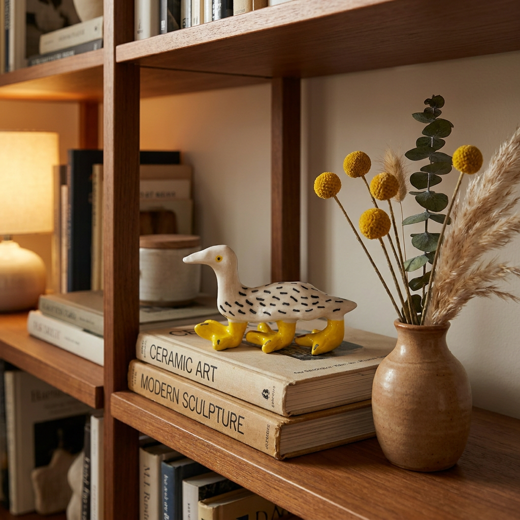 Three-Legged Duck — Hand-Painted Ceramic Figurine with Yellow Feet