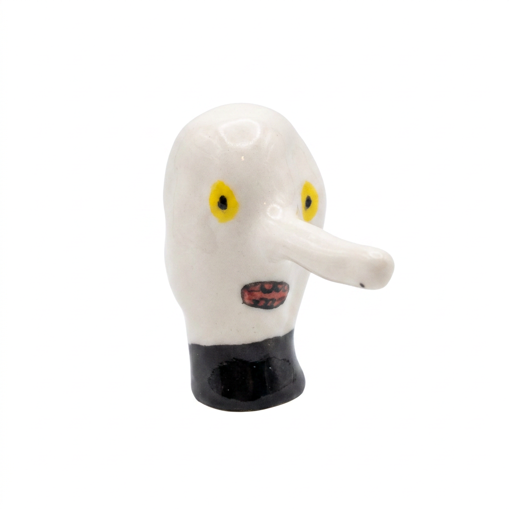 Long-Nose Man — Hand-Sculpted Ceramic Incense Holder in Black Collar