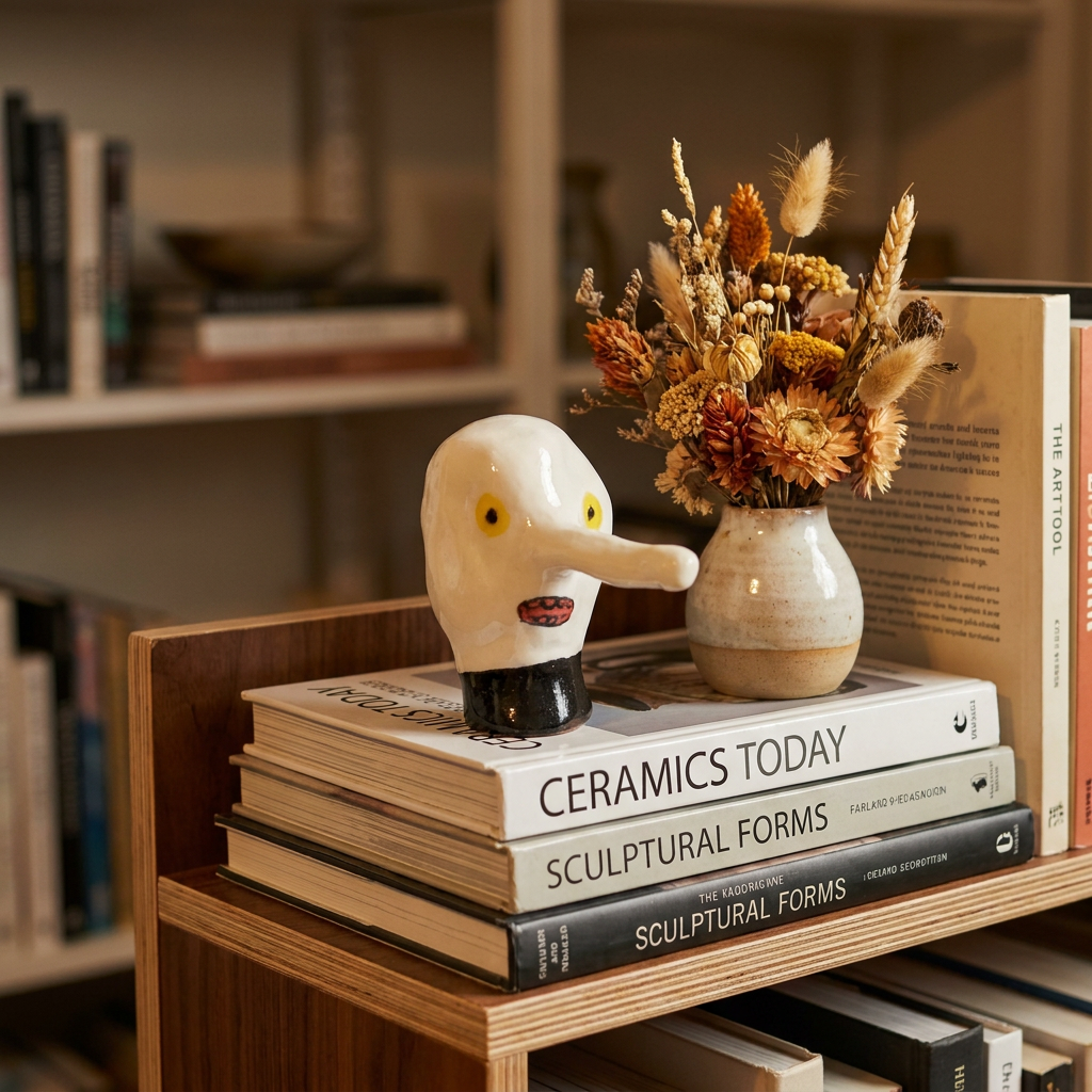 Long-Nose Man — Hand-Sculpted Ceramic Incense Holder in Black Collar