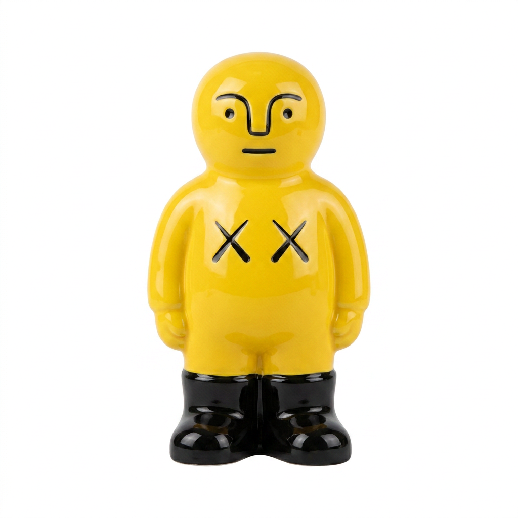 Yellow Man in Black Boots — Glossy Ceramic Wall Figurine