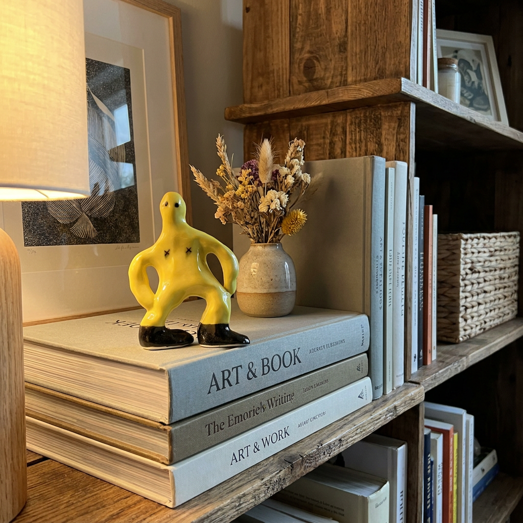 Yellow Man in Black Boots — Glossy Ceramic Wall Figurine