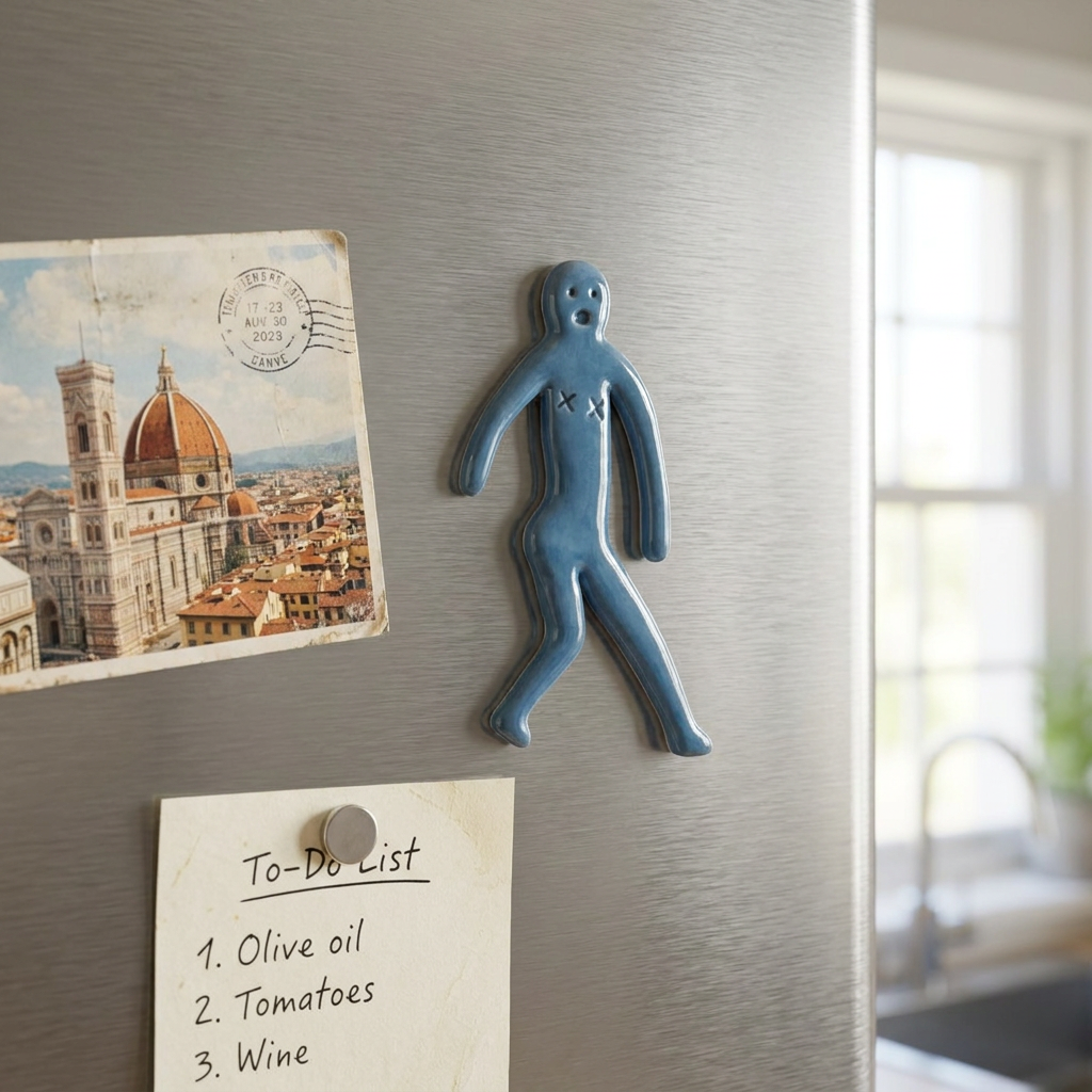 Italian Blue Walking Man — Hand-Glazed Ceramic Fridge Magnet