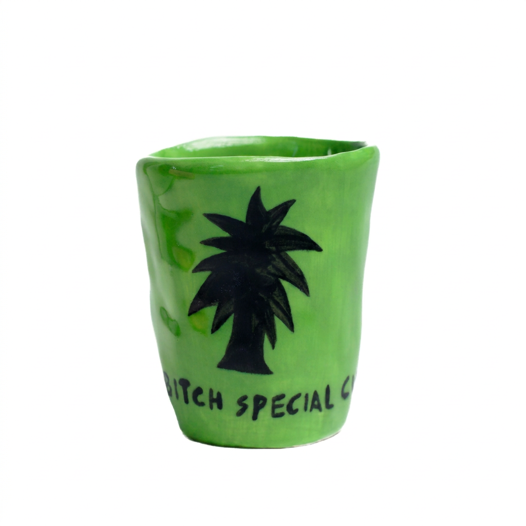 Bitch Special Cup — Hand-Painted Palm Mug in Lime Green