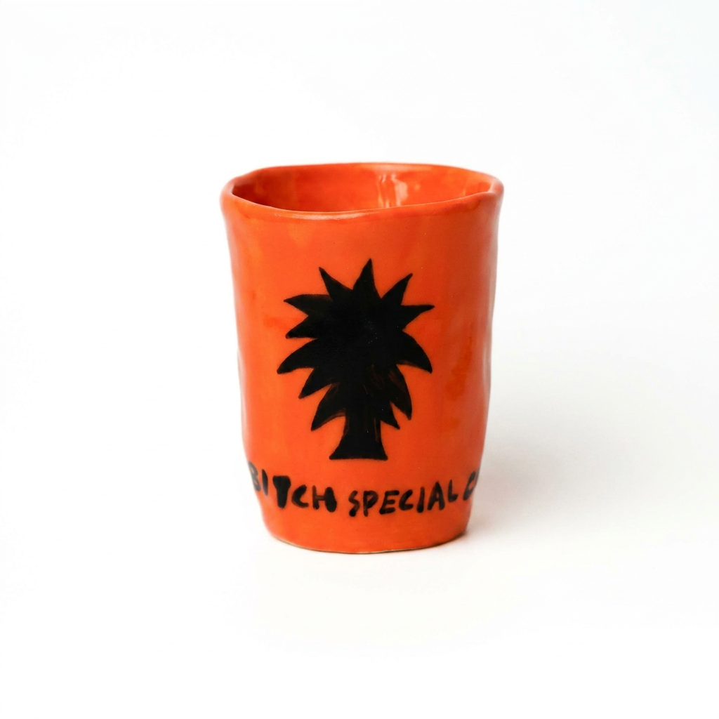 Bitch Special Cup — Hand-Painted Palm Mug in Sunset Orange