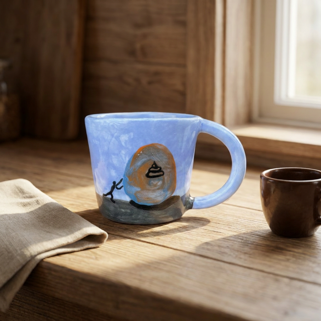 Tiny Human, Big Poop — Whimsical Hand-Painted Ceramic Mug