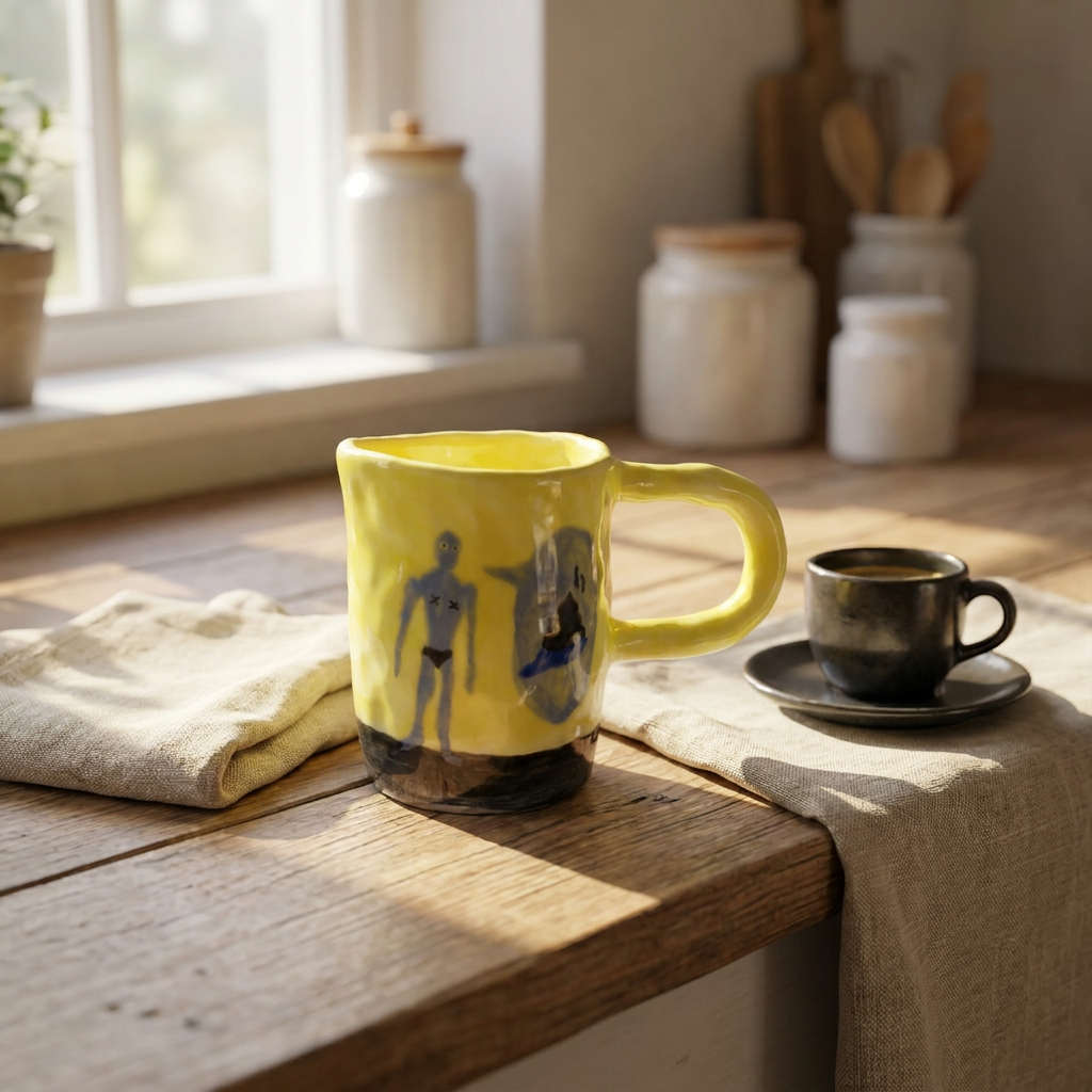 Conjuring the Pot — Hand-Painted Yellow Ceramic Mug
