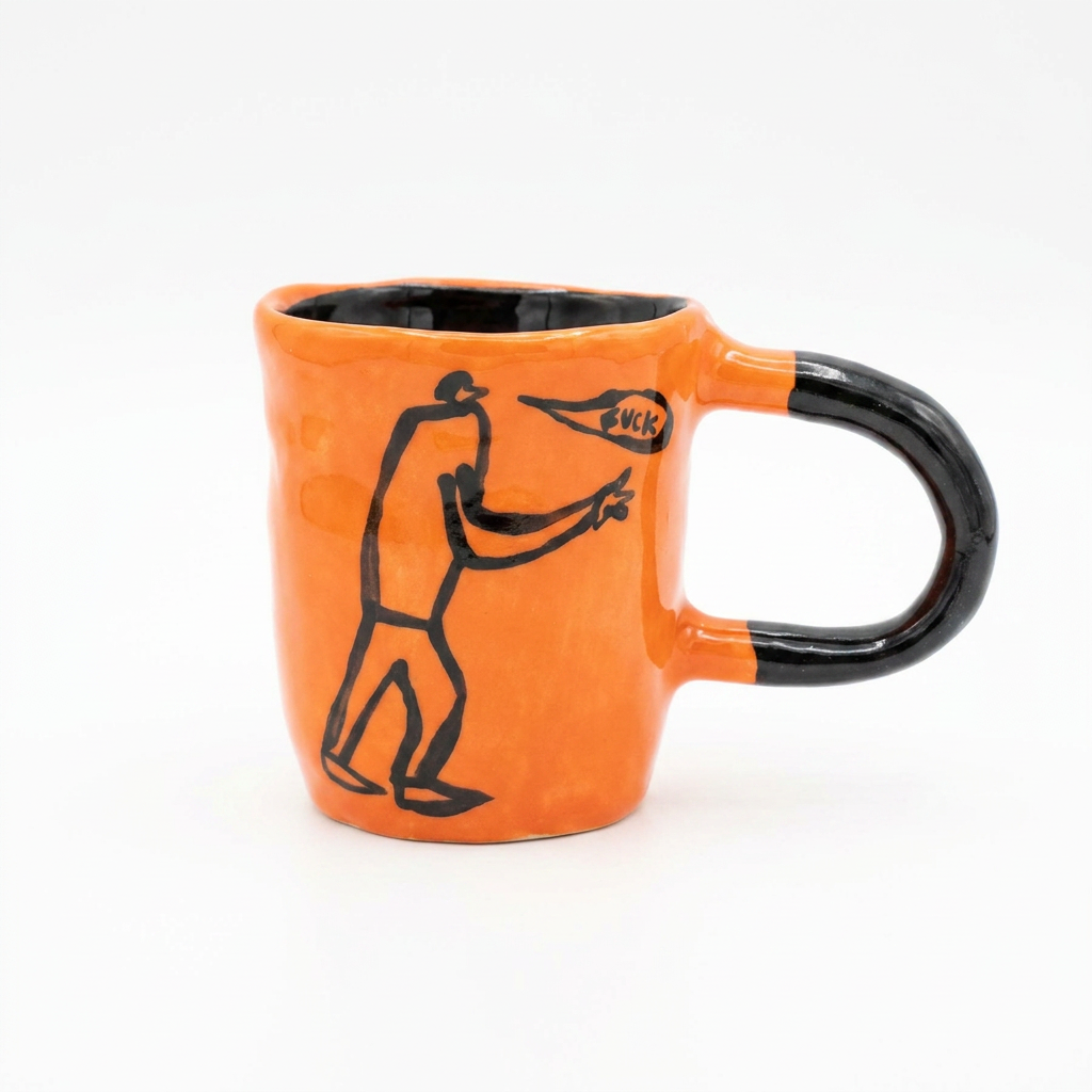 The Offering — Hand-Painted Orange Mug with Tiny Poop