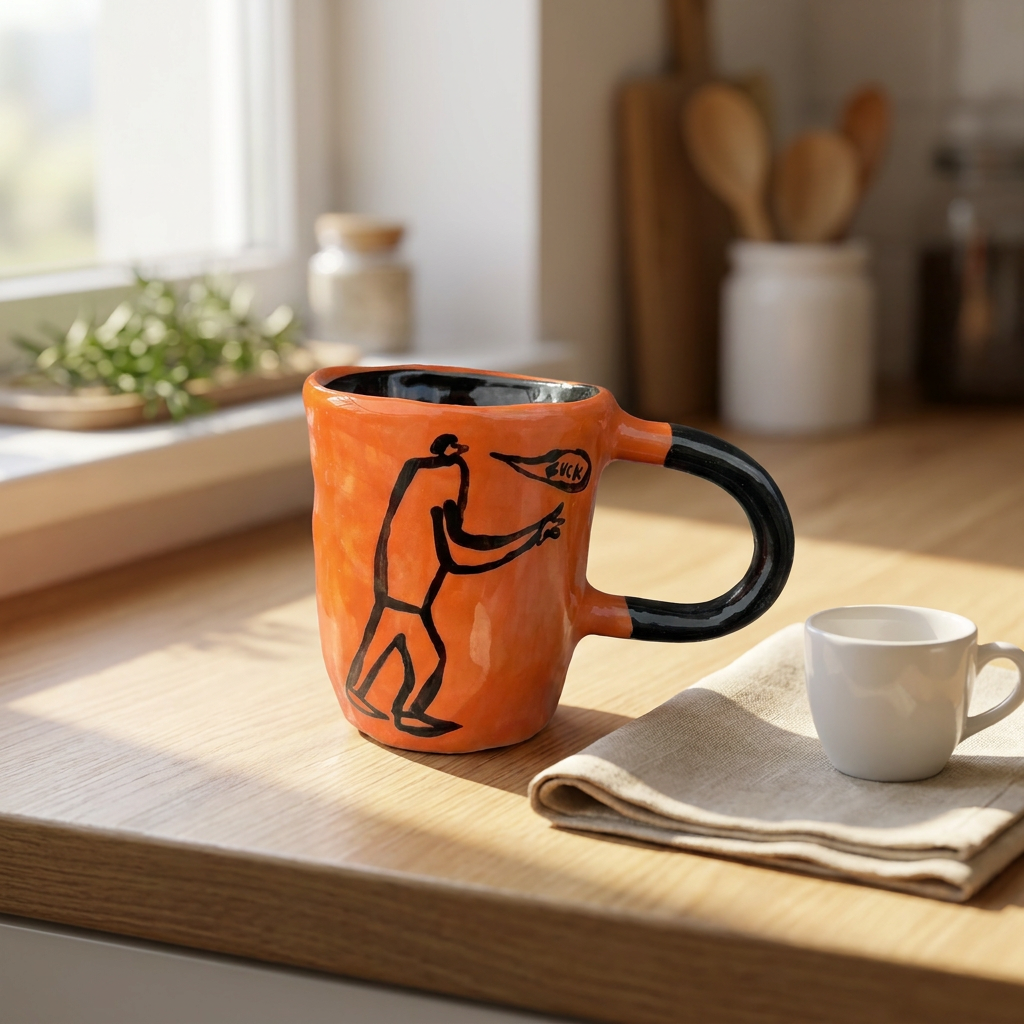 The Offering — Hand-Painted Orange Mug with Tiny Poop