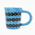 Black Dot Stripes — Hand-Painted Bright Blue Mug