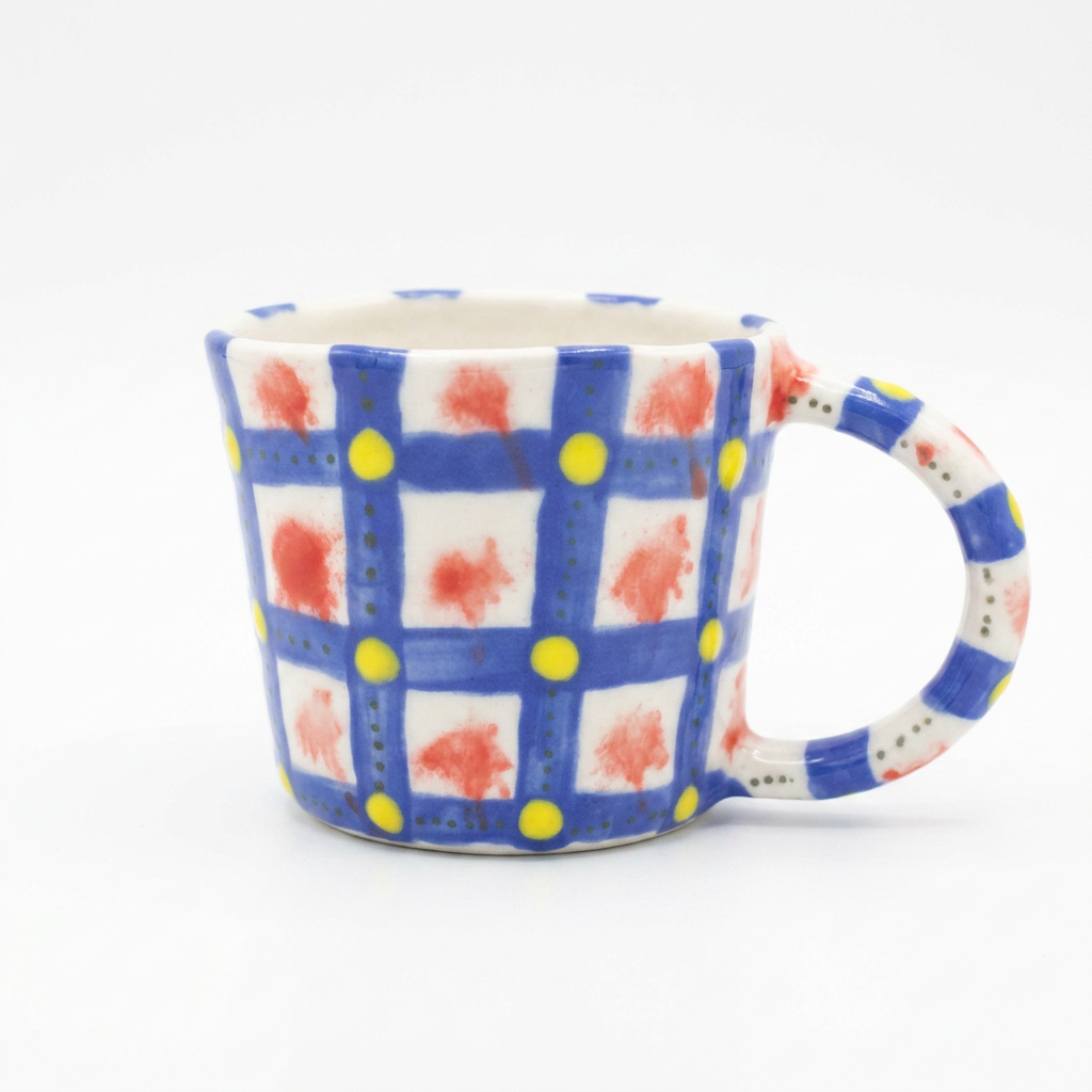 Picnic Plaid — Hand-Painted Red, White & Blue Checked Mug