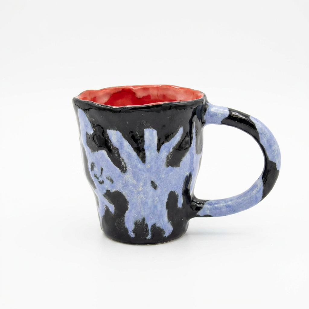 Pale Hands on Midnight — Hand-Painted Black Mug