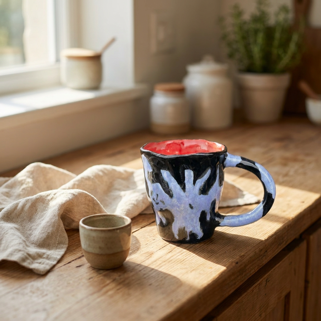 Pale Hands on Midnight — Hand-Painted Black Mug