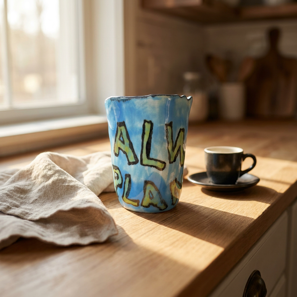 Always No Plan — Brand Logo Hand-Painted Blue Mug