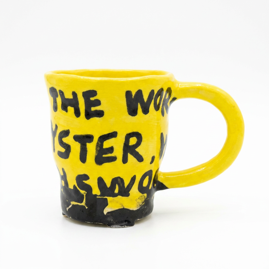 Wordy Yellow — Hand-Painted Text-Wrapped Mug