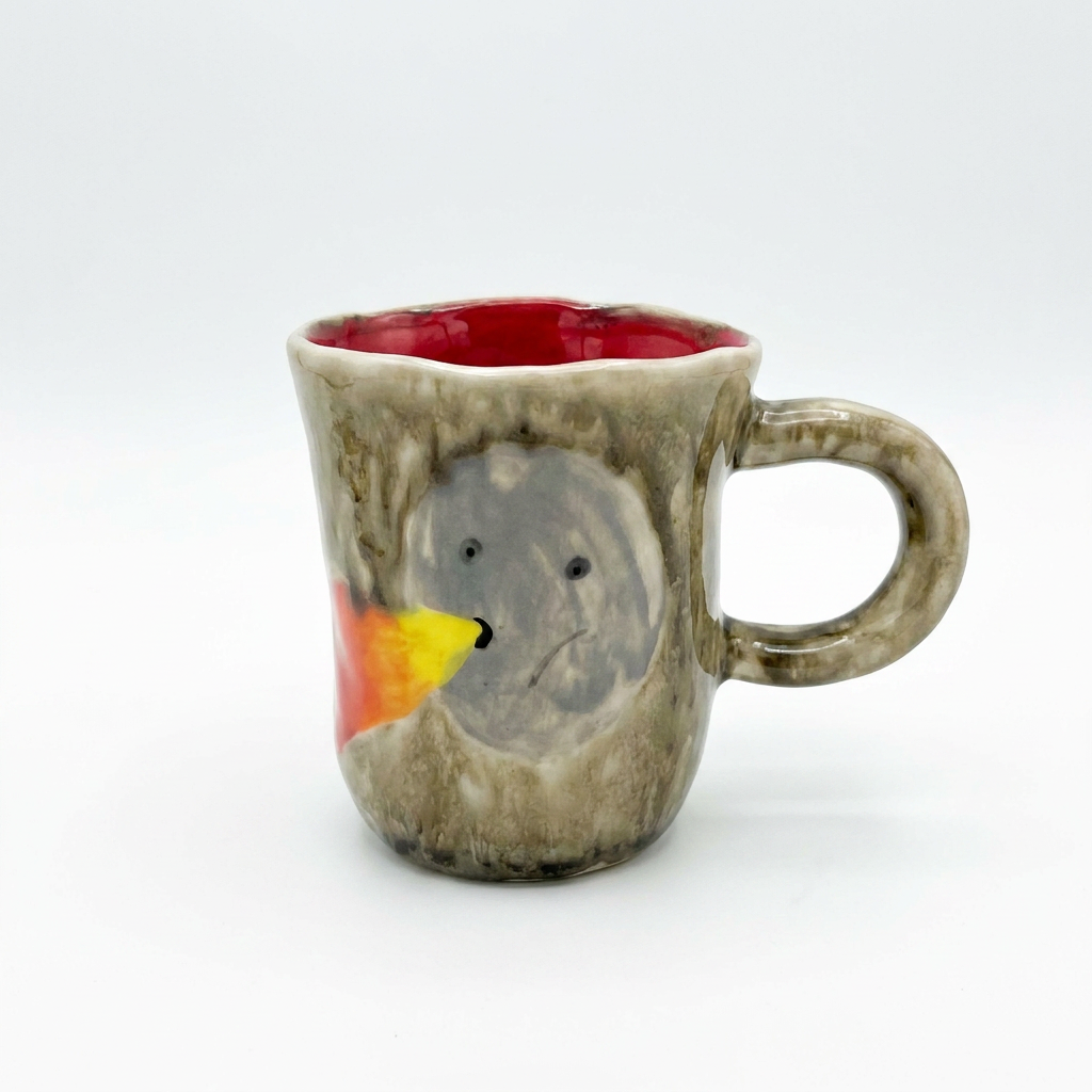 Bird in Stone — Hand-Painted Speckled Grey Mug