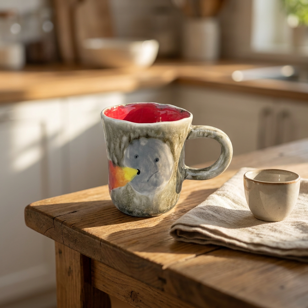 Bird in Stone — Hand-Painted Speckled Grey Mug