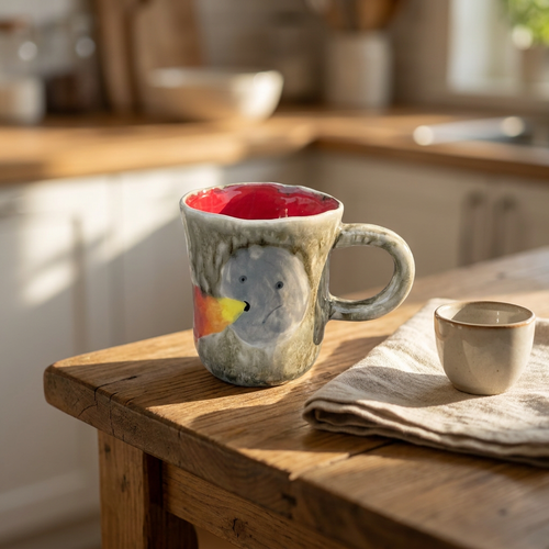 Bird in Stone — Hand-Painted Speckled Grey Mug