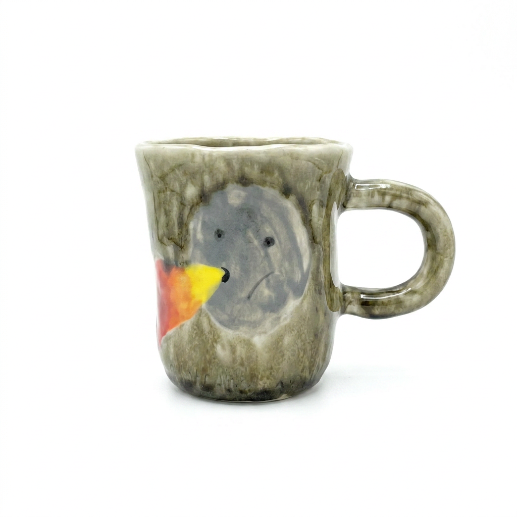 Bird in Stone II — Hand-Painted Mossy Grey Mug