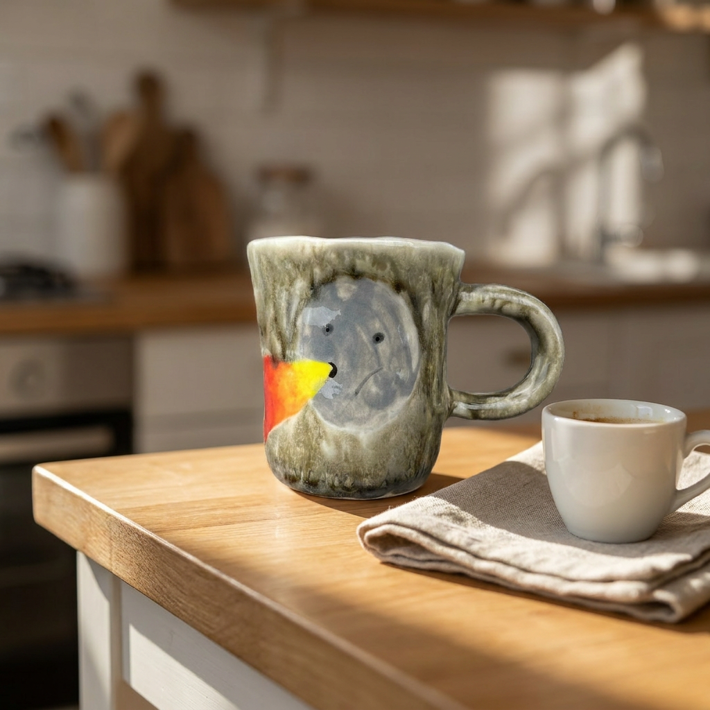 Bird in Stone II — Hand-Painted Mossy Grey Mug