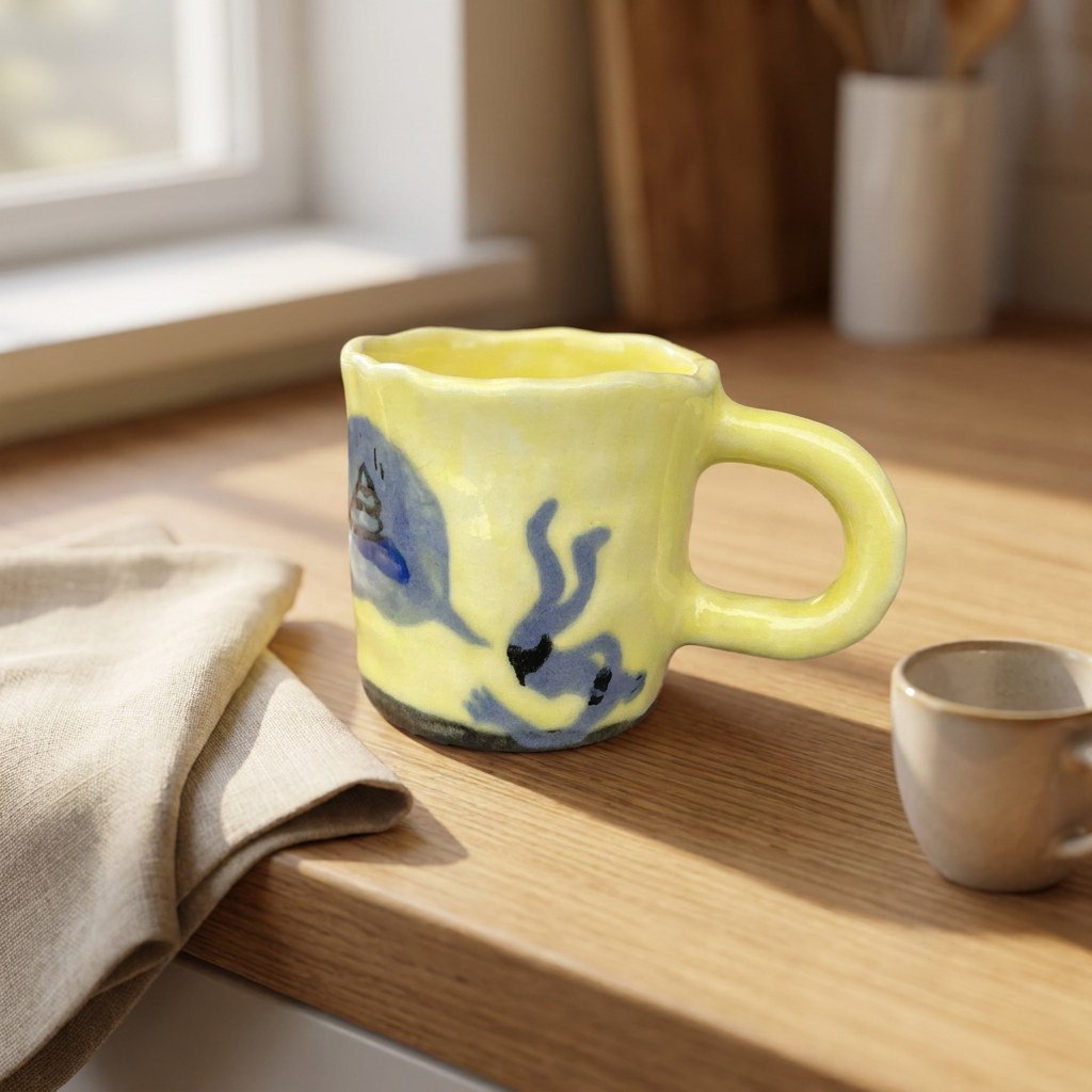 Smoke & Eye — Hand-Painted Lemon Yellow Mug