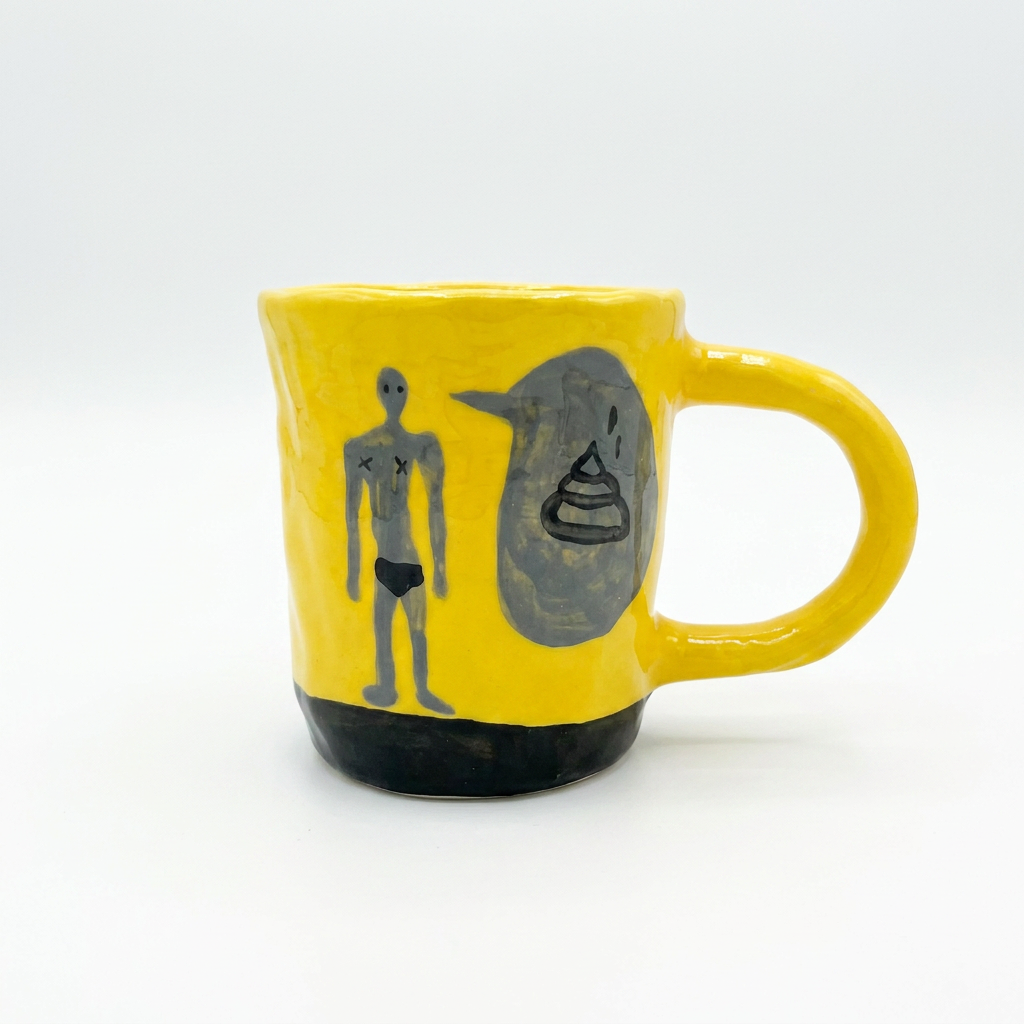 Figure & Speech Bubble — Hand-Painted Yellow Mug