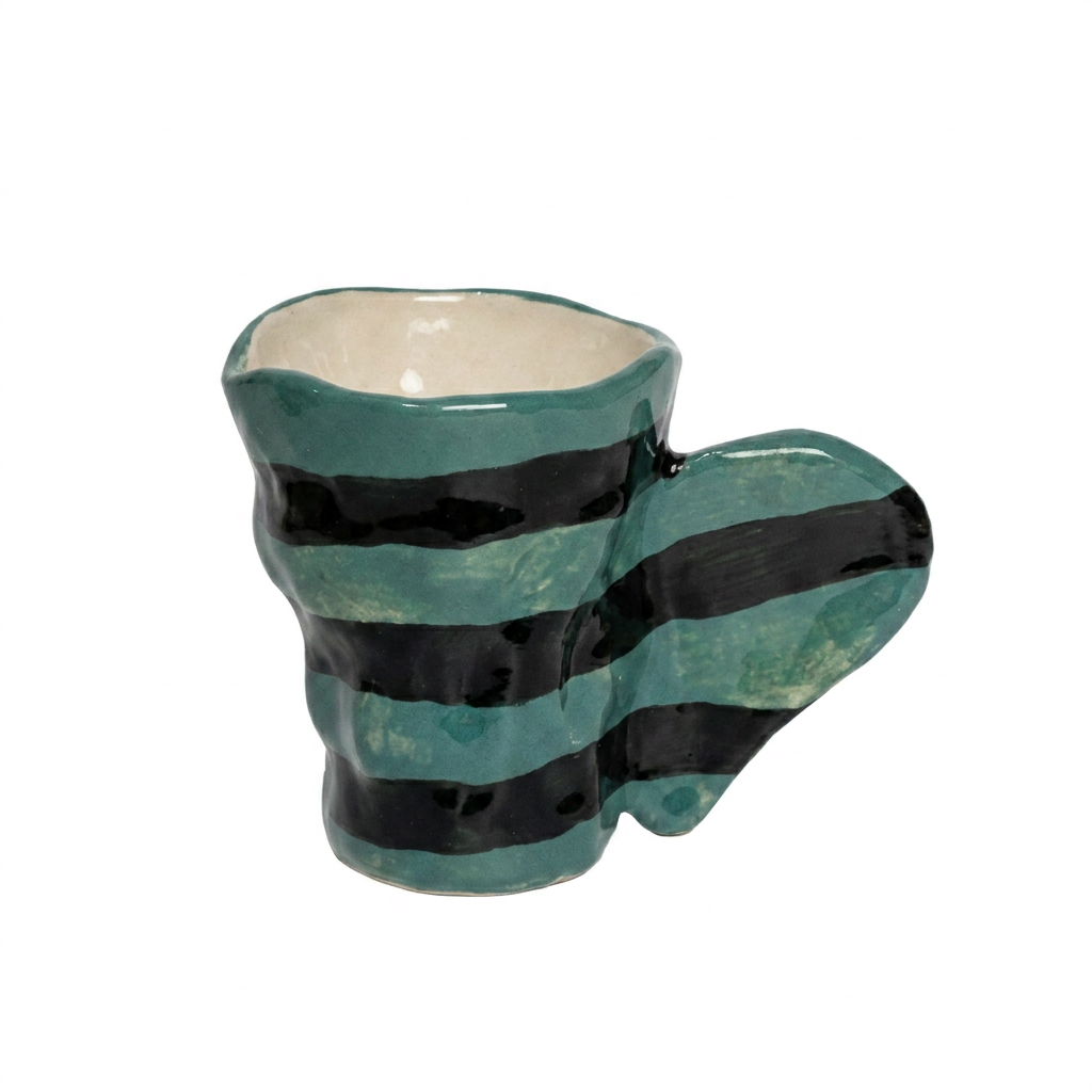 Green Garden Grid — Hand-Painted Cottage Mug