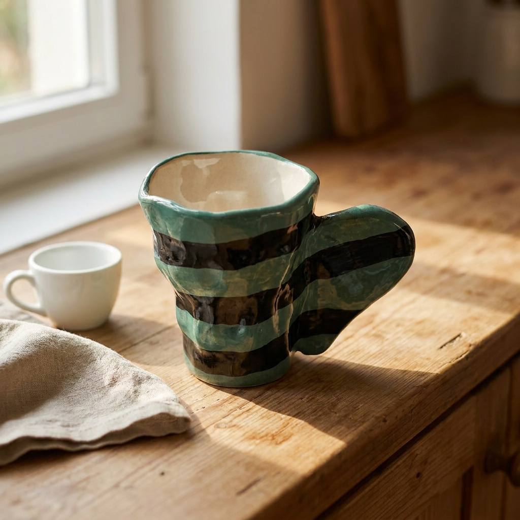 Green Garden Grid — Hand-Painted Cottage Mug
