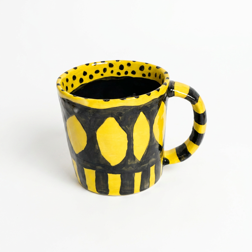 Bumblebee Mug — Bold Yellow & Black Hand-Painted Stripes