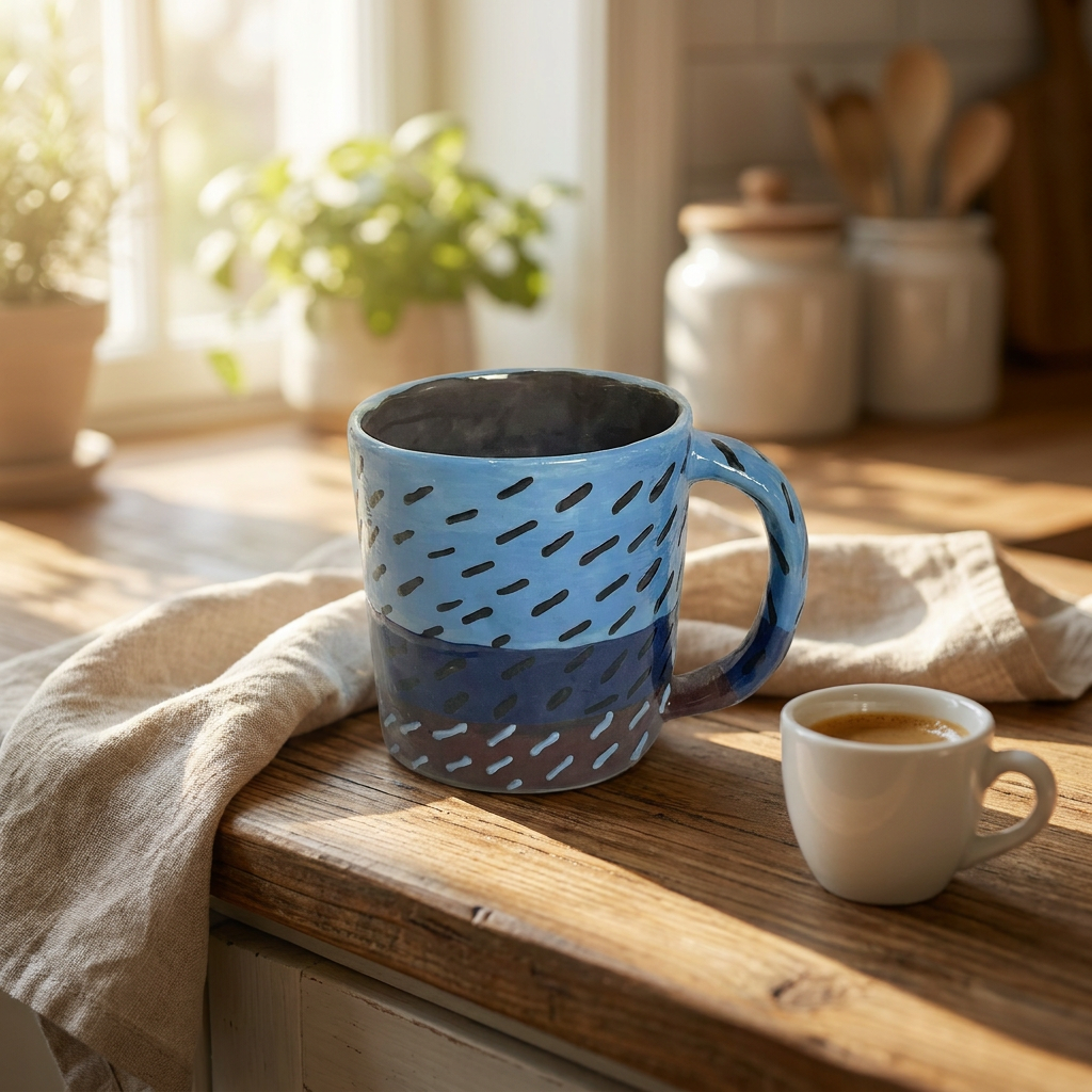 Rain Dash Mug — Two-Tone Blue & Oxblood Hand-Painted Tankard