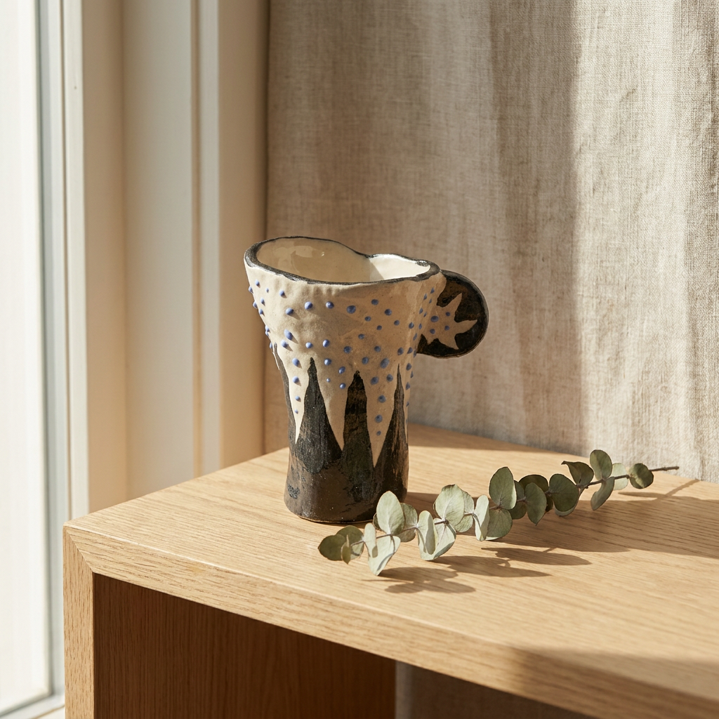 Spiky Sun Bud Vase — Black, Cream & Cobalt Dot Mini Vase