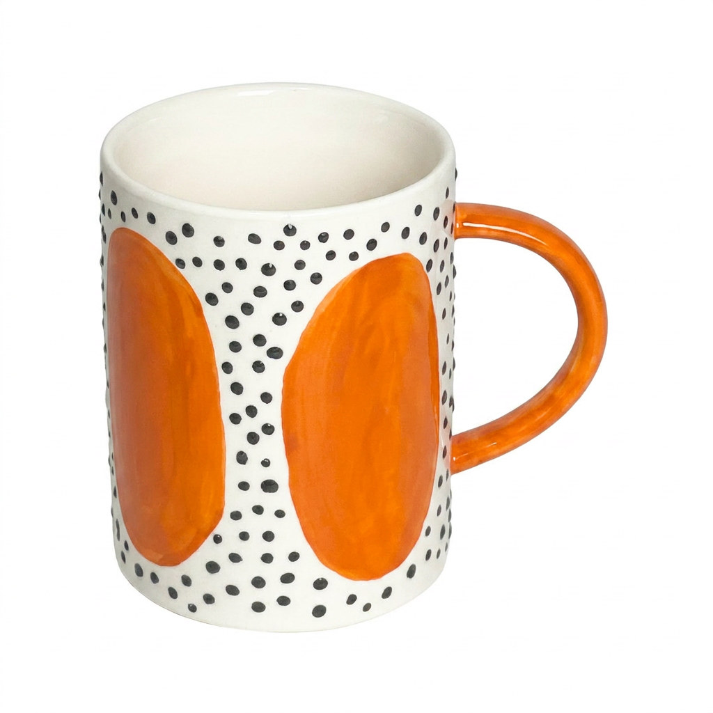 Orange Lozenge Mug — Hand-Painted Polka Dot Tall Mug