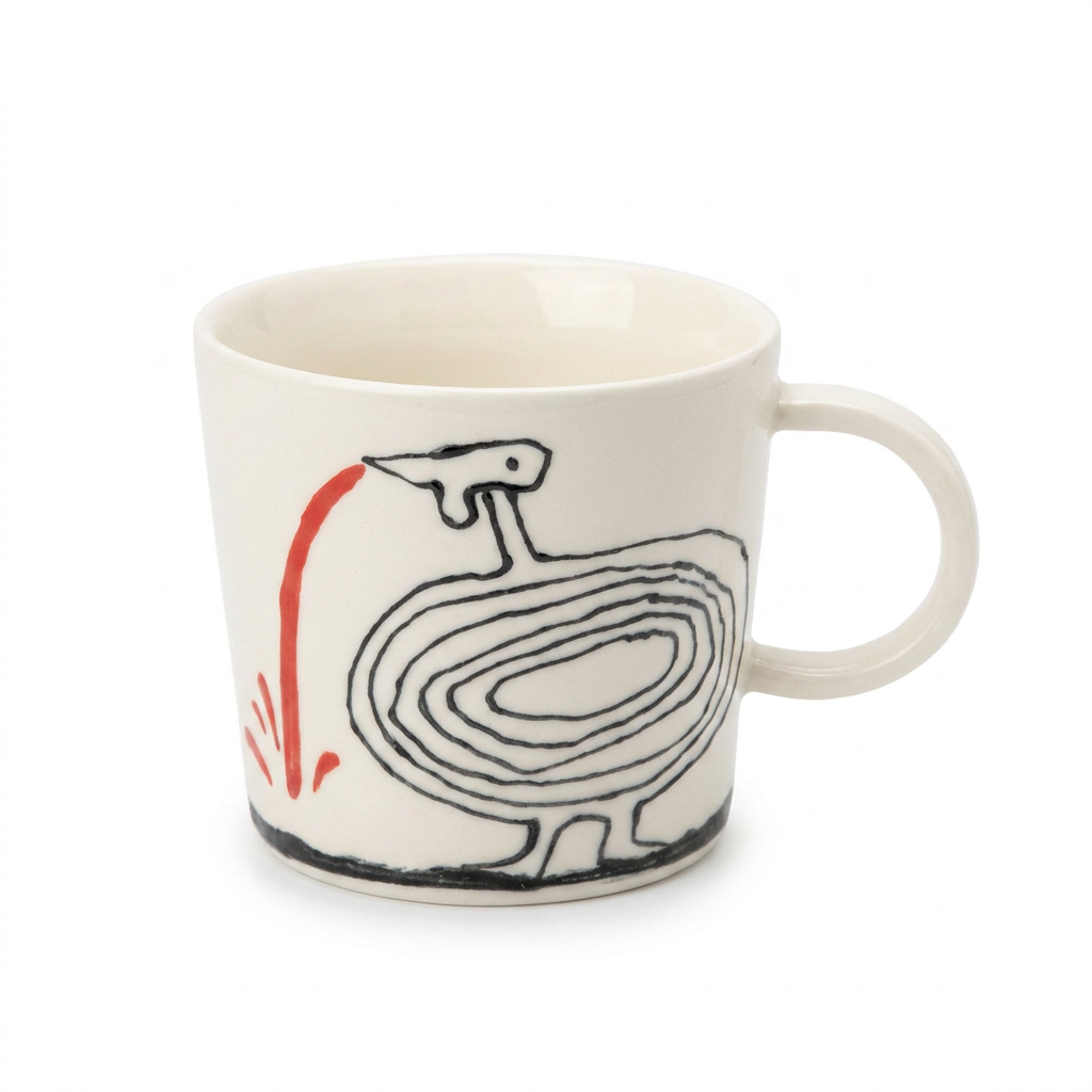 Line Bird Mug — Hand-Drawn Goose with Red Lipstick