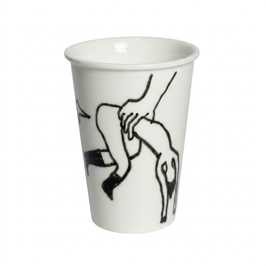 Running Figures Tumbler — Hand-Drawn Ink Sketch Cup