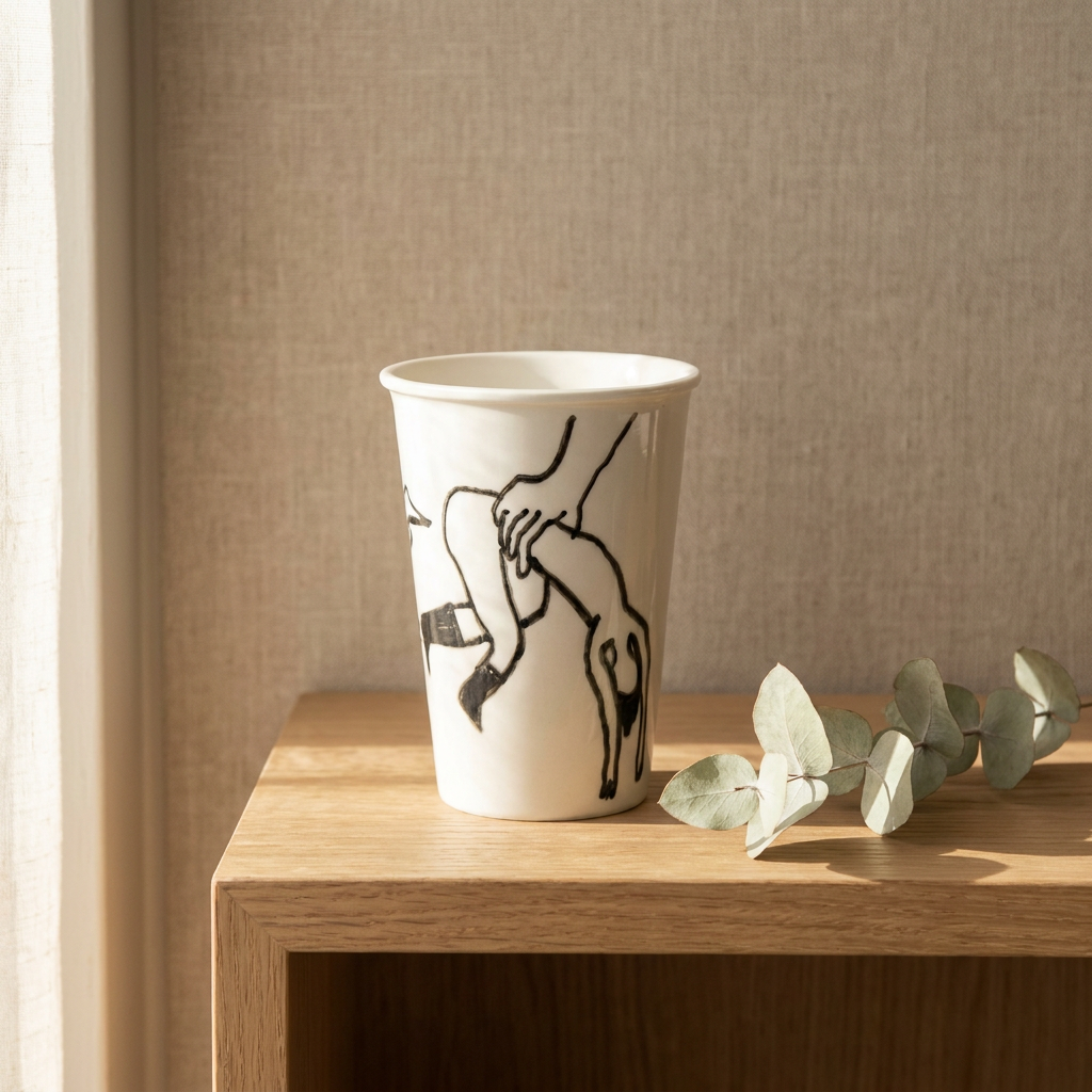 Running Figures Tumbler — Hand-Drawn Ink Sketch Cup