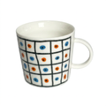Evil Eye Grid Mug — Hand-Painted Orange & Blue Dot Mug