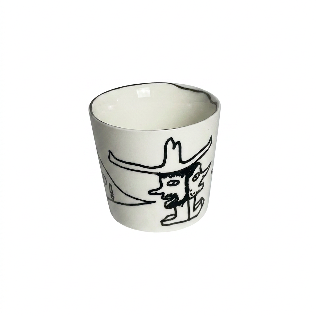 Devil Cat Tumbler — Hand-Drawn Black Line Cup