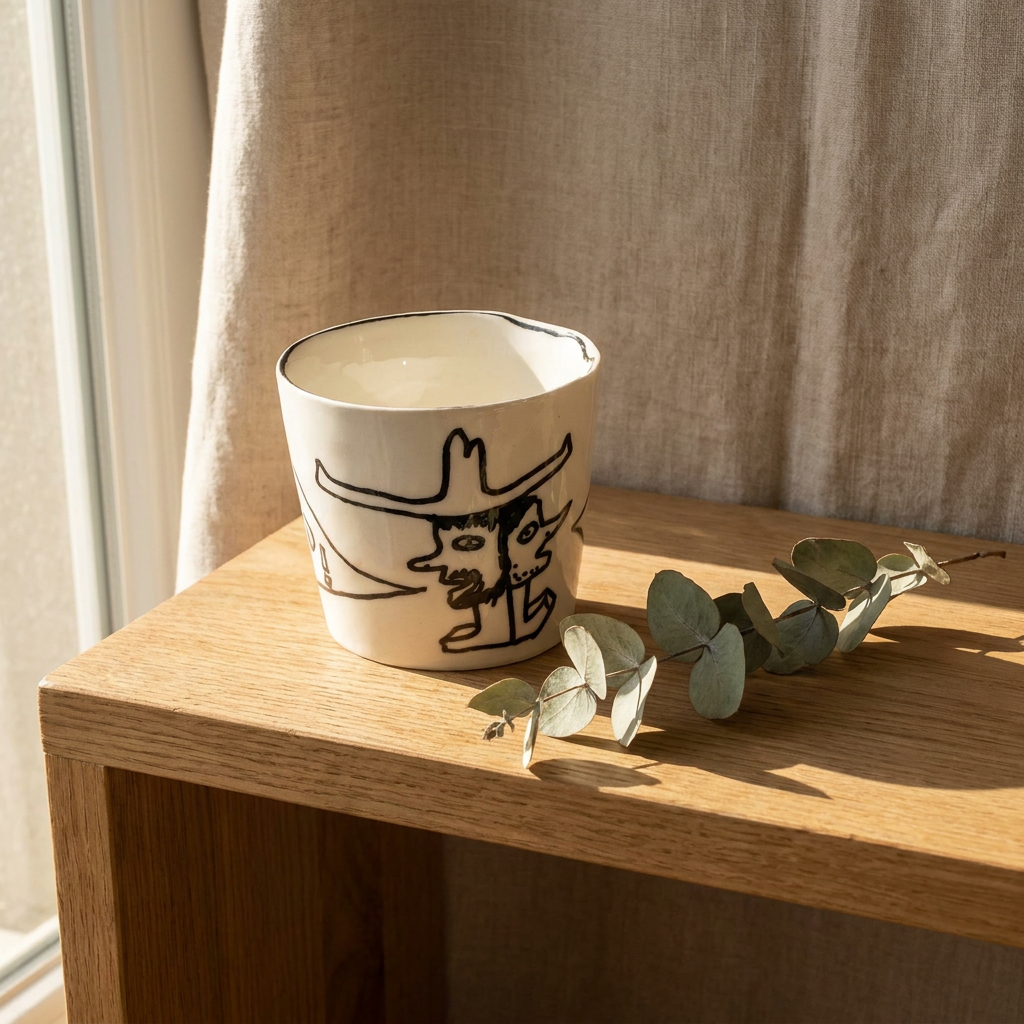 Devil Cat Tumbler — Hand-Drawn Black Line Cup