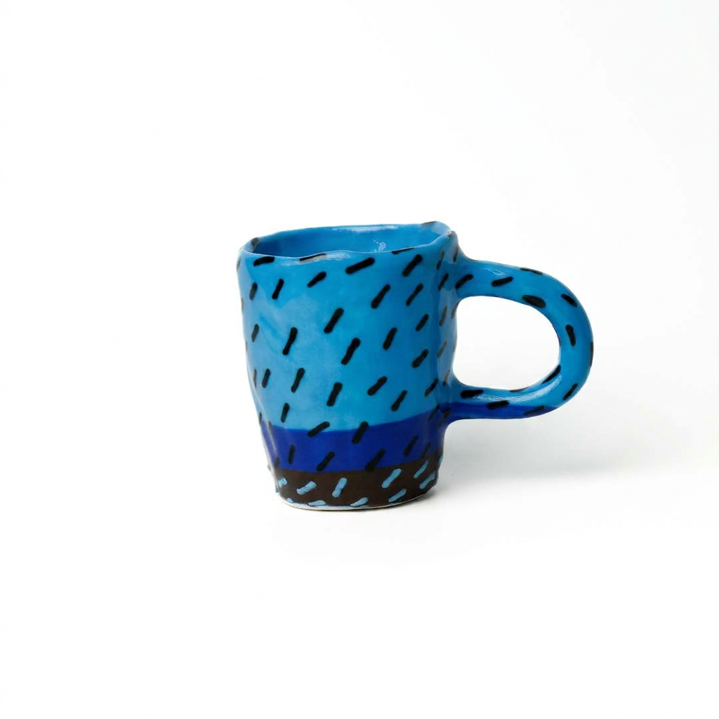 Blue Rain Mug — Hand-Painted Dash Pattern with Indigo Stripe