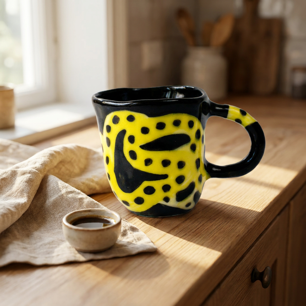Leopard Espresso — Yellow & Black Spotted Hand-Built Cup