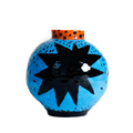 Black Star Burst — Cyan Round Vase with Orange Polka Neck