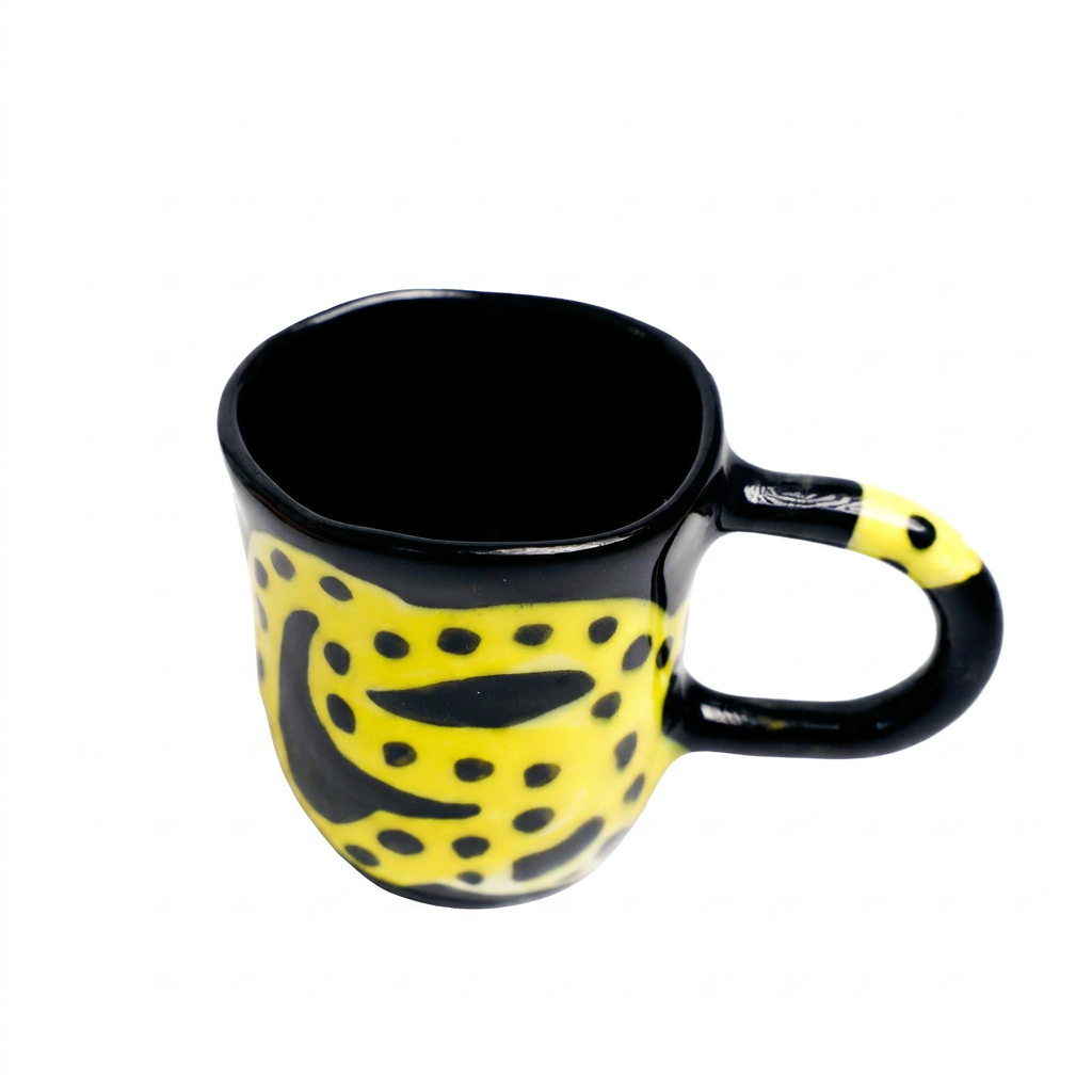 Leopard Belly — Yellow & Black Spotted Mug with Snake Handle