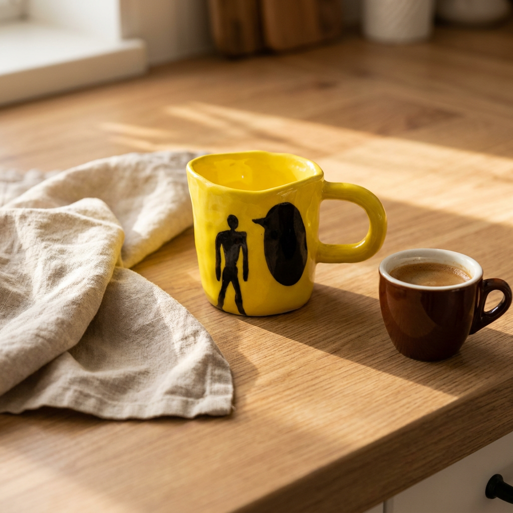 Yellow Shadow Walker — Hand-Painted Mug with Silhouette Figure