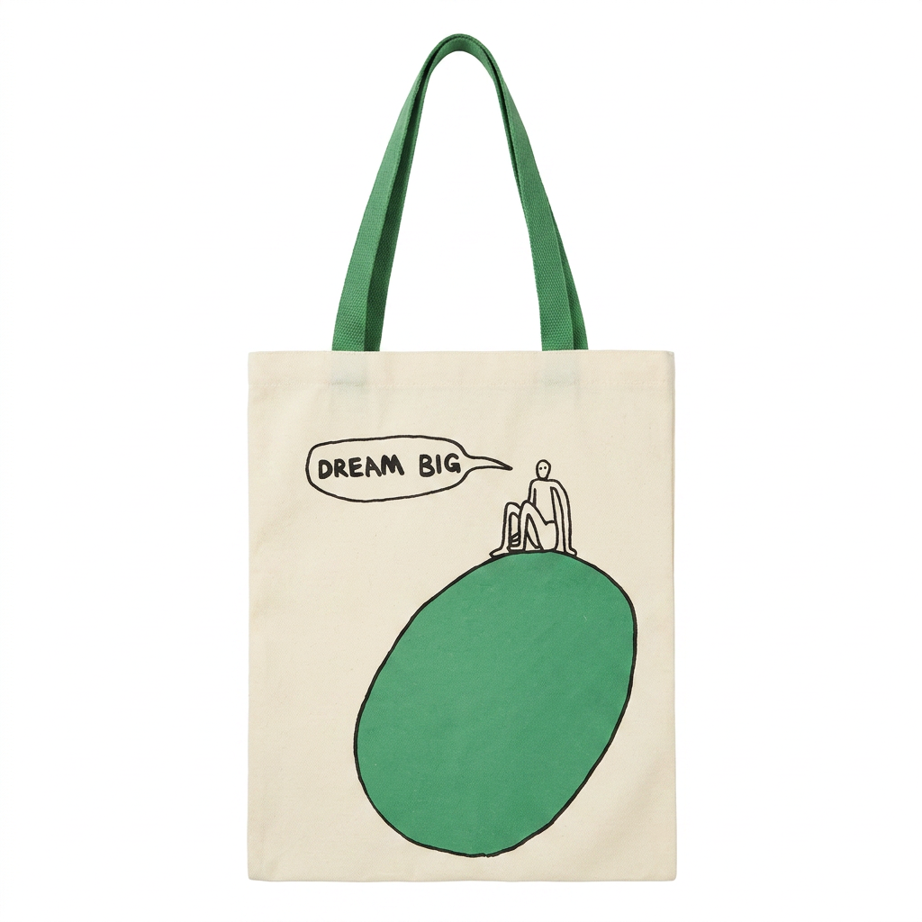 Dream Big — Hand-Printed Canvas Tote with Green Egg Motif