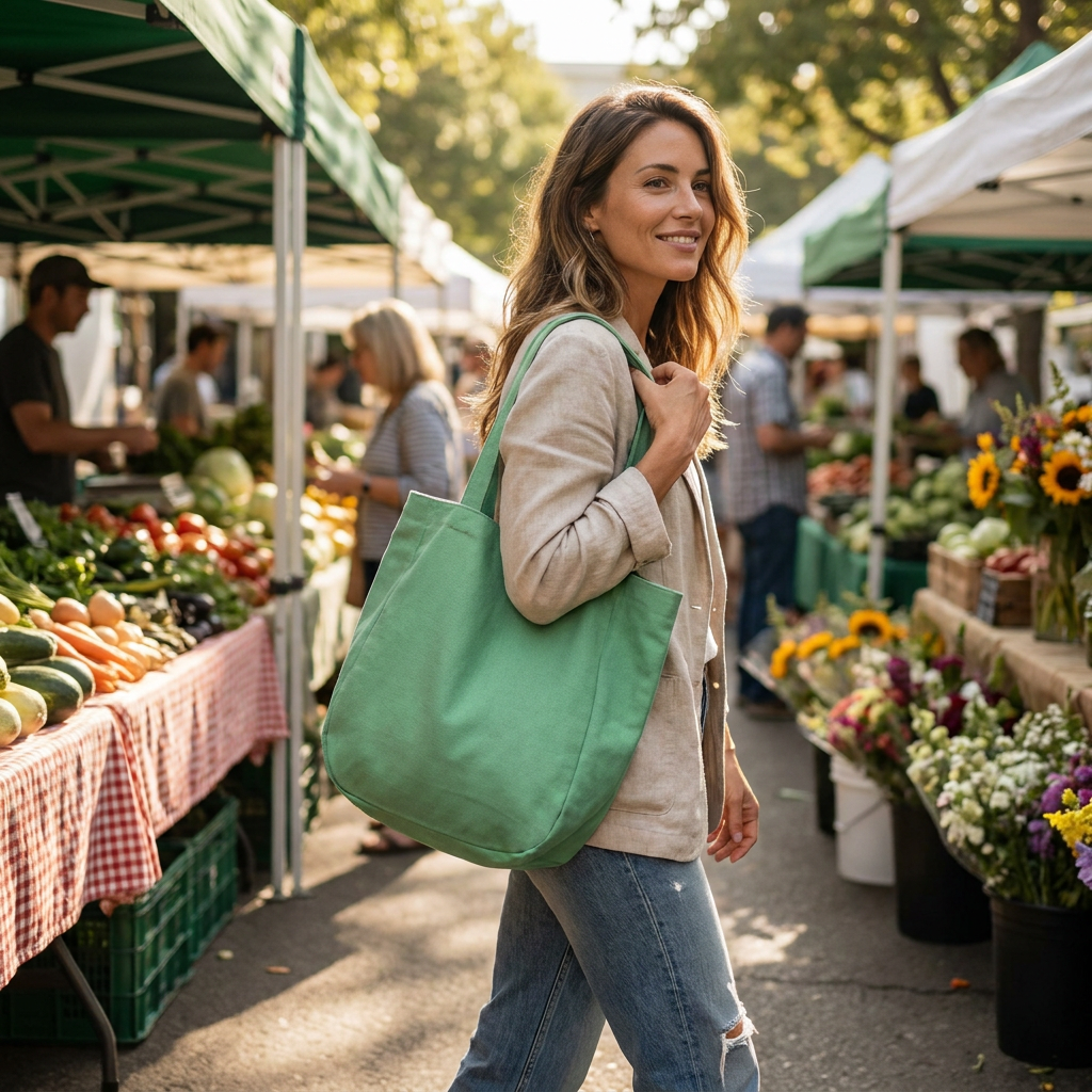 Dream Big — Hand-Printed Canvas Tote with Green Egg Motif