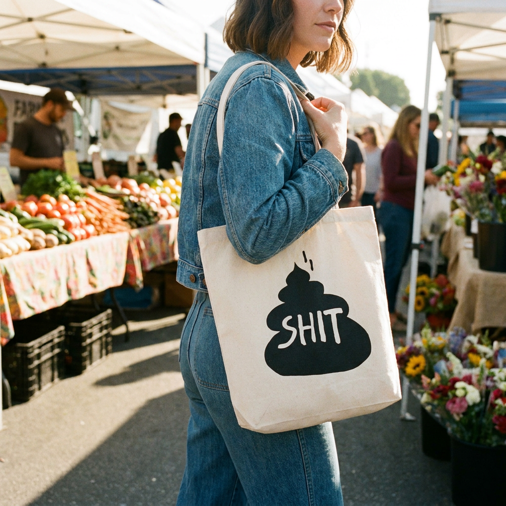 SHIT — Hand-Screen-Printed Canvas Tote with Punk Slogan Graphic