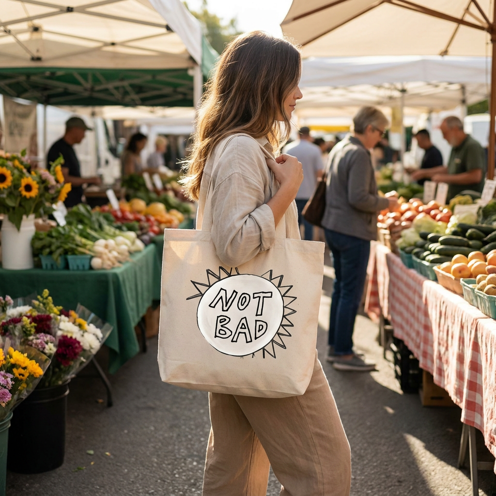 Not Bad — Hand-Printed Canvas Tote with Prize Ribbon Rosette