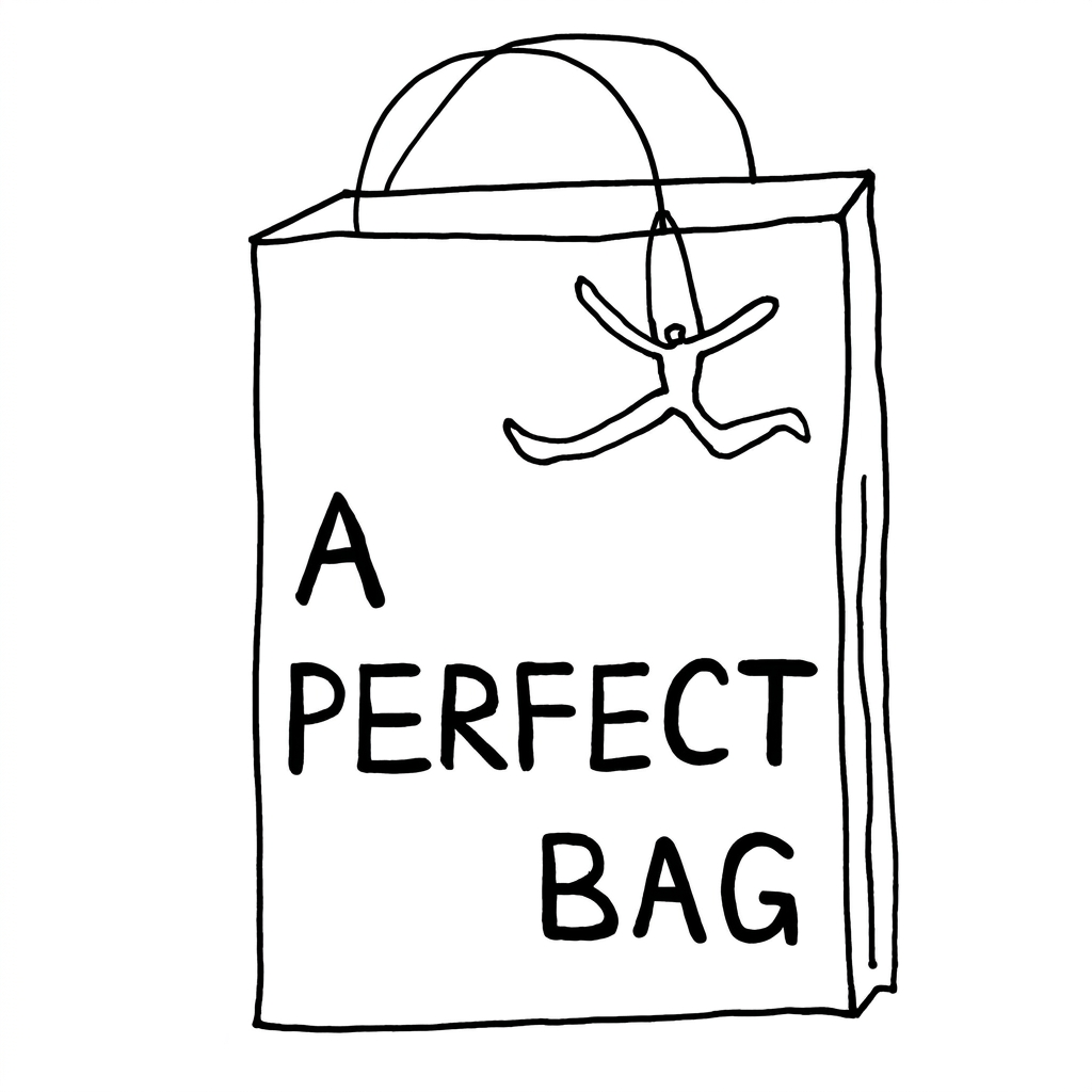 A Perfect Bag — Hand-Printed Canvas Tote with Stick-Figure Self-Reference